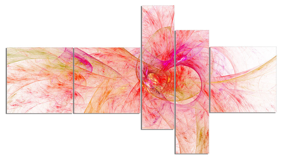 Pink Fractal Abstract Illustration, Abstract Canvas Art Print, 60"x32", 5 panels