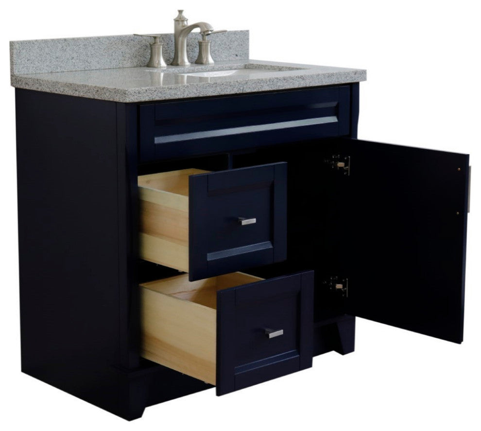 37" Single Sink Vanity, Blue Finish With Gray Granite
