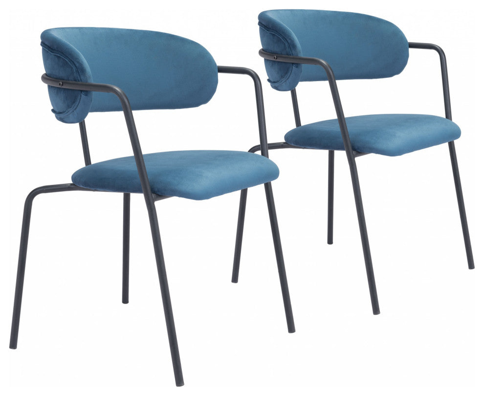 Set of Two Blue and Gunmetal Modern Industrial Dining Chairs