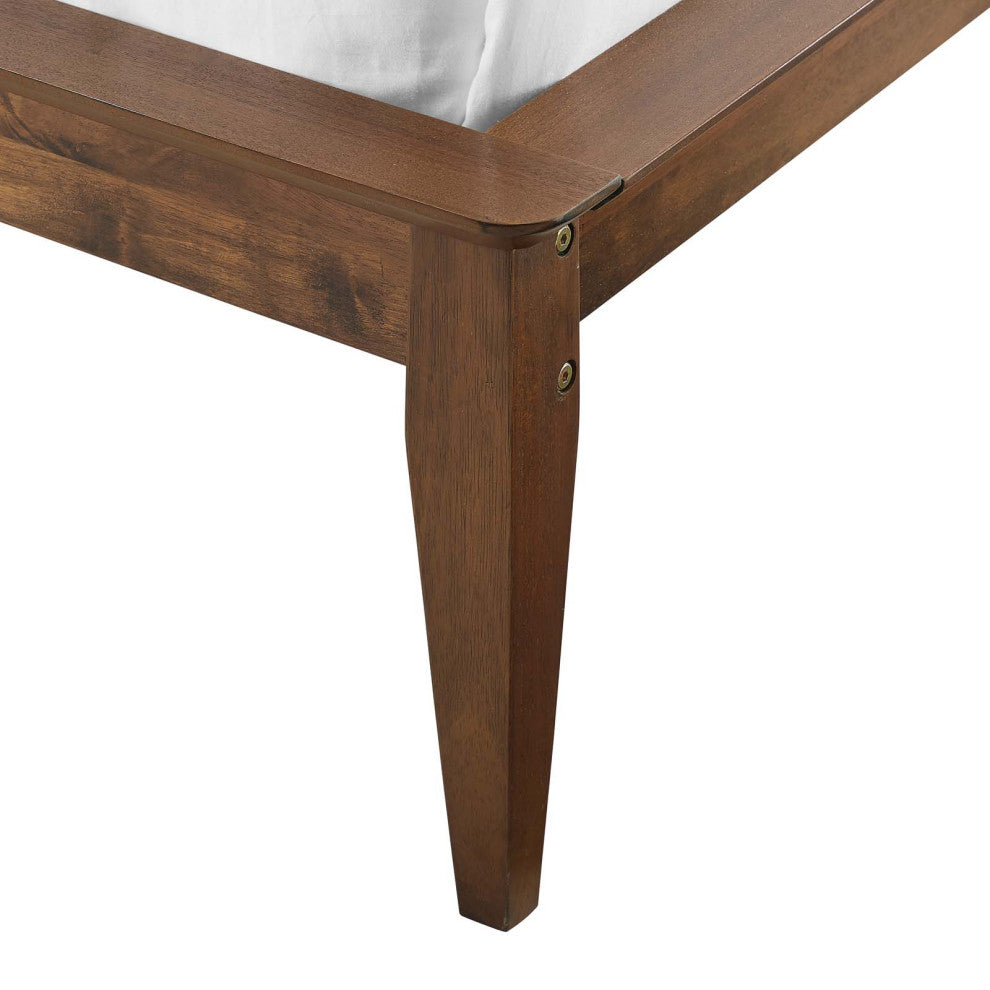 Platform Bed Frame, Full Size, Wood, Brown Walnut, Modern Mid-Century, Bedroom