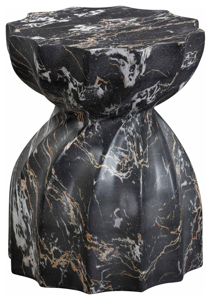 Turin Black Faux Marble Indoor / Outdoor Concrete Stool - Black Marble