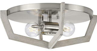 Galloway 2-Light 15" Brushed Nickel Flush Mount Light, Grey Washed Oak Accents