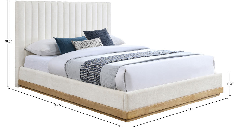 Emmet Upholstered Bed, Cream, King, Chenille, Natural Finish