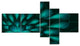 Green Fractal Flower on Black, Abstract Canvas Art Print, 60"x32", 5 panels