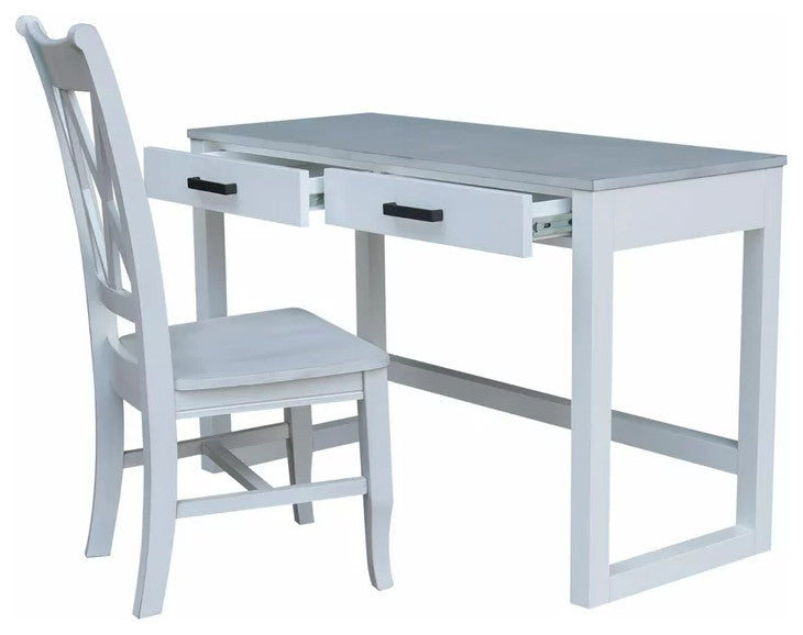 Transitional Desk With Storage Drawers & Double X-Shaped Back Chair, Chalk/White