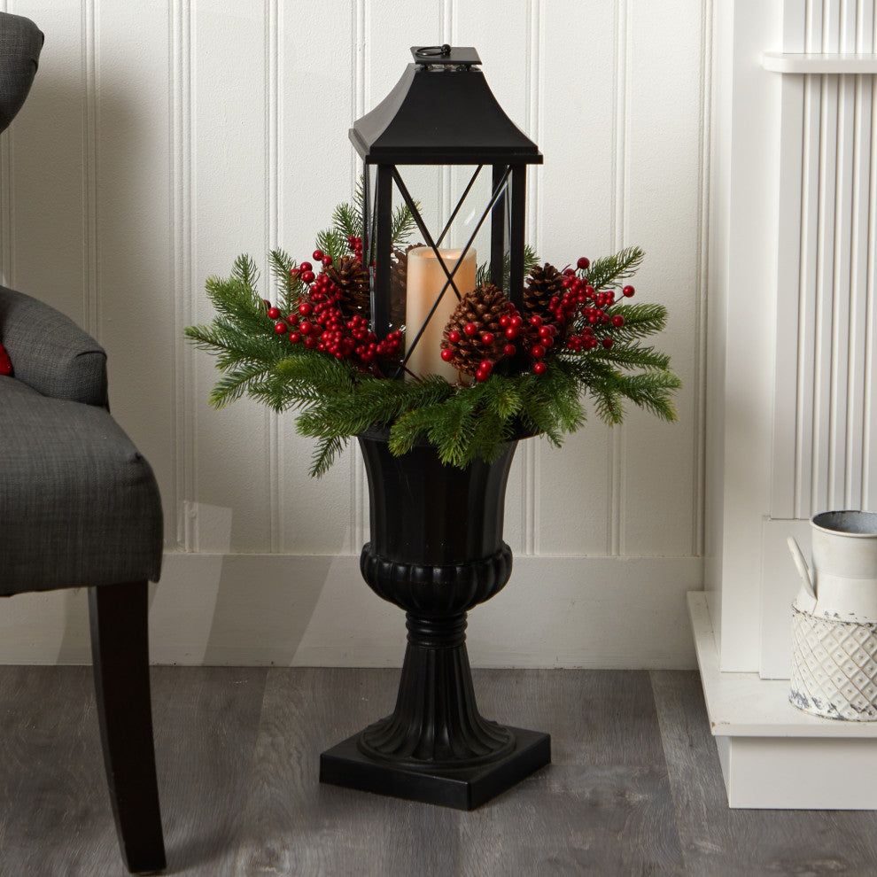 A1861 33 Holiday Greenery, Berries and Pinecones in Decorative Urn