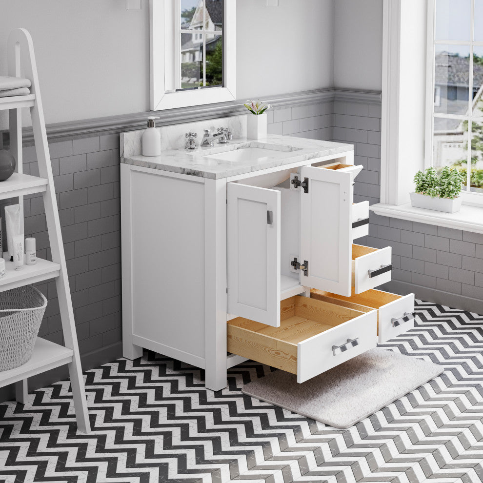 36" Wide Pure White Single Sink Bathroom Vanity, Faucet Included