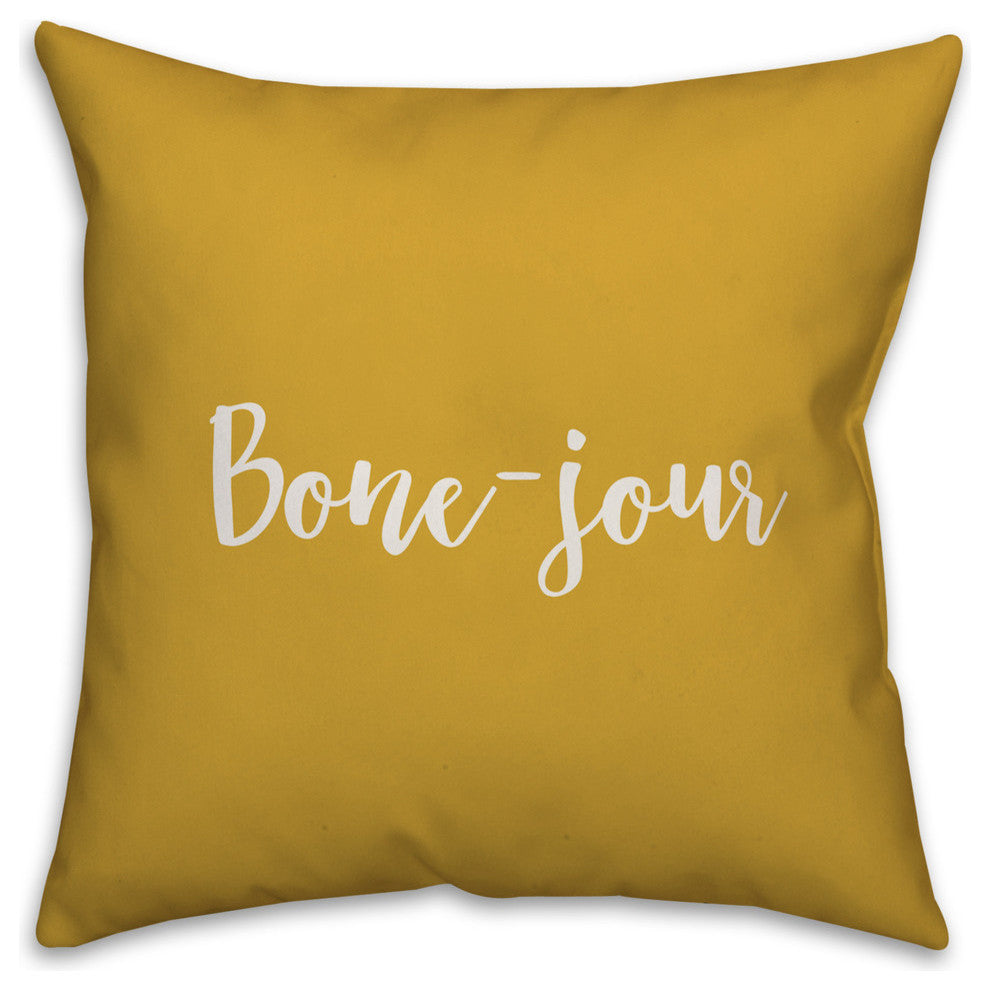 Bone-jour in Mustard 18x18 Throw Pillow