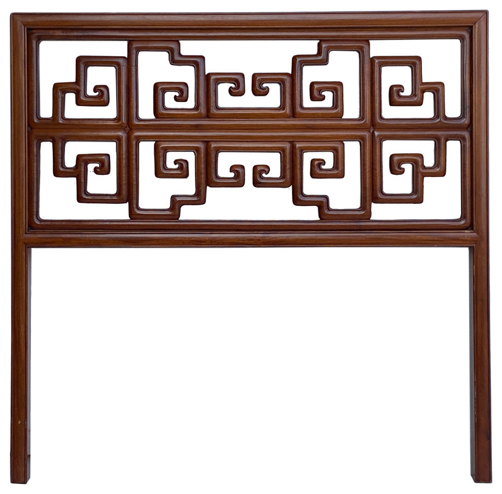 Chinese Brown Stain Geometric Pattern Wood Wall Art Twin Headboard Hcs7044
