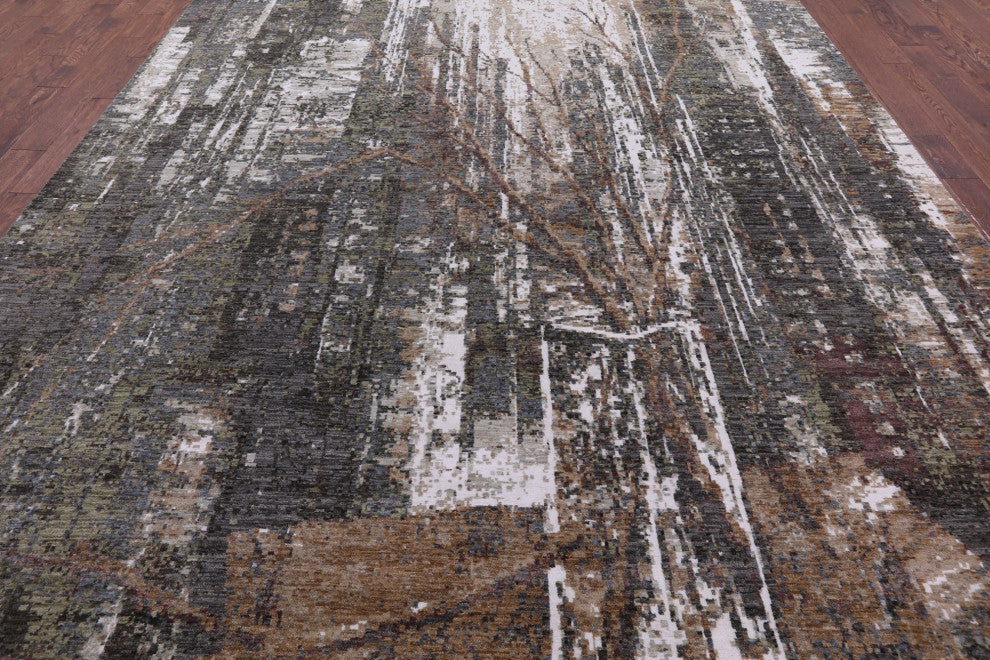10' 1" X 14' 1" Modern Wool & Silk Handmade Rug - Q7207