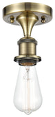 Bare Bulb 1 Light Semi-Flush Mount, Antique Brass, LED