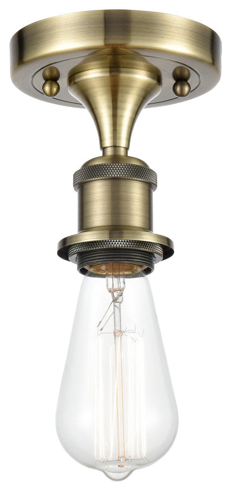 Bare Bulb 1 Light Semi-Flush Mount, Antique Brass, LED