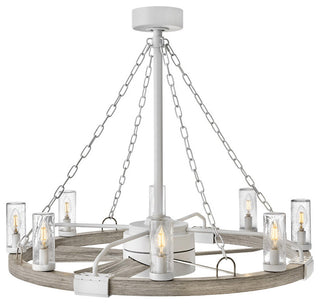 Hinkley Sawyer 36" LED Indoor/Outdoor Fandelier, Matte White + Weathered Wood