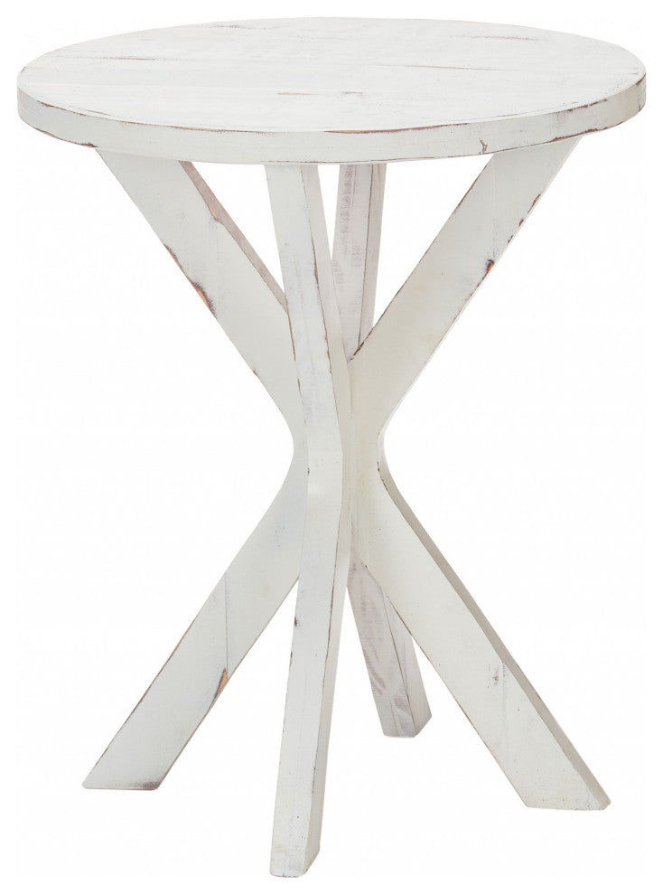 Rustic Modern White RoundxBase End Table