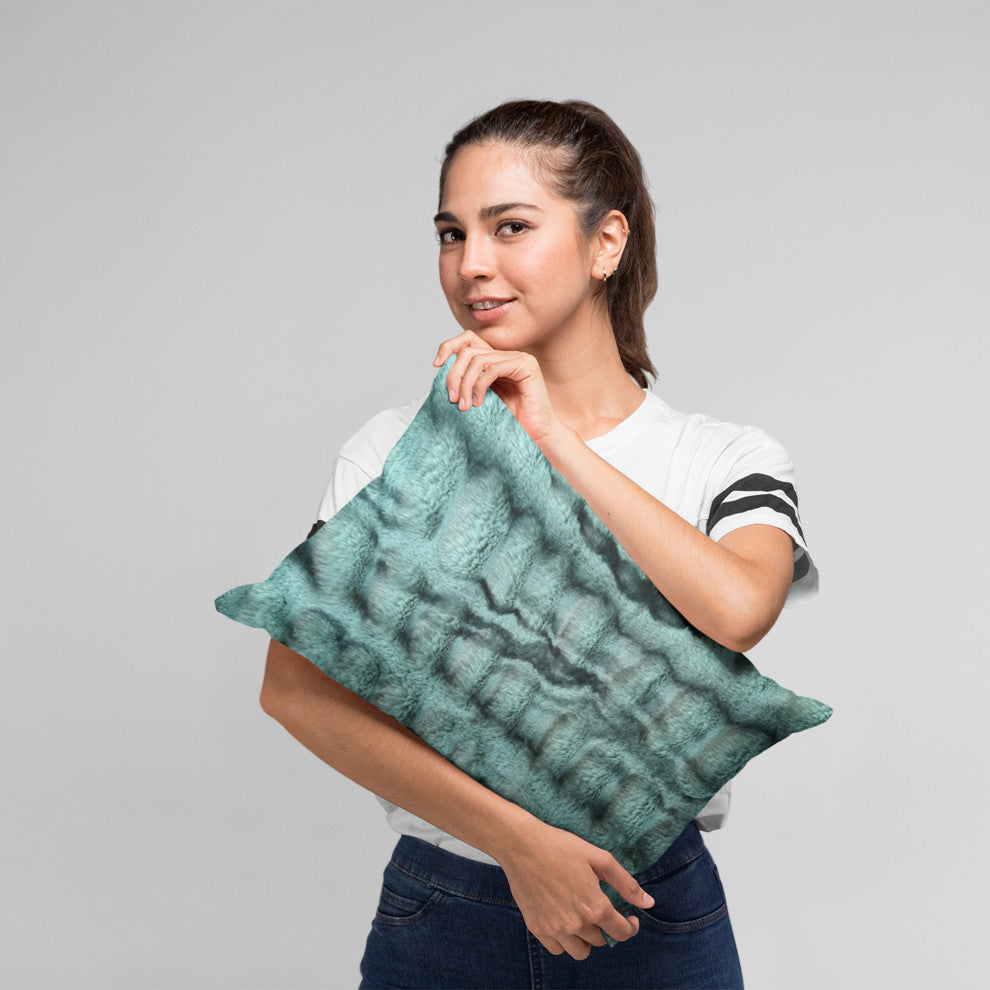 Plutus Teal Sherpa Faux Fur Luxury Throw Pillow, Teal, 22" x 22"