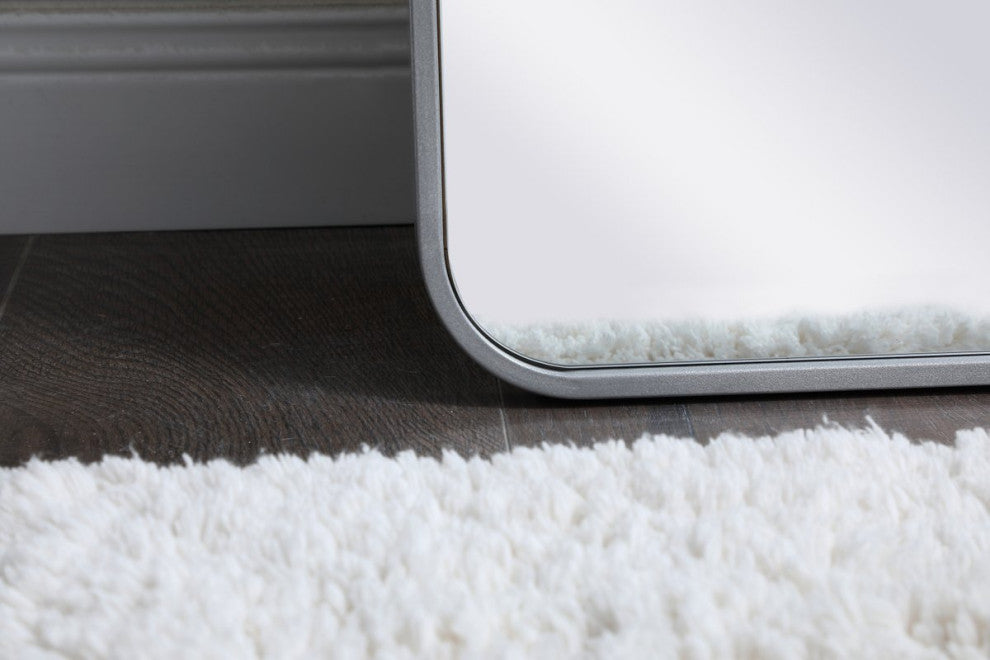 Ellis Soft Corner Metal Rectangular Mirror, Silver, 18"x60"