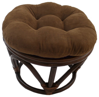 18" Round Solid Micro Suede Tufted Footstool Cushion, Chocolate Brown