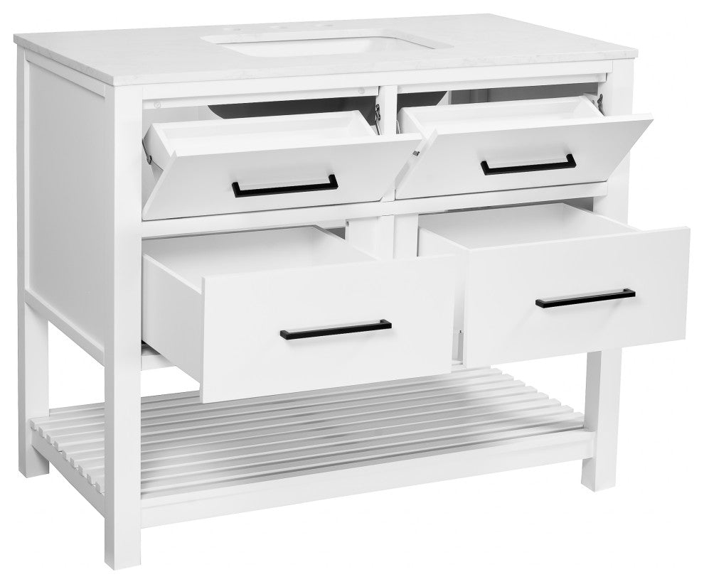 Hudson 42" Vanity, White, Engineered Marble