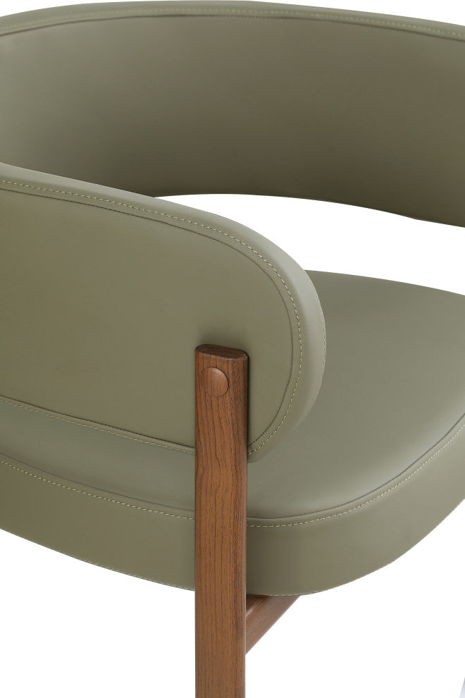 Gideon Black Faux Leather Dining Chair (Set of 2), Olive, Walnut Finish