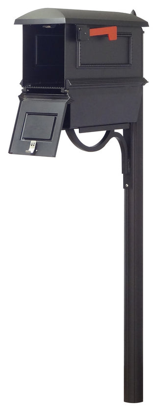 Traditional Curbside Mailbox With Newspaper Tube and Richland Mailbox Post