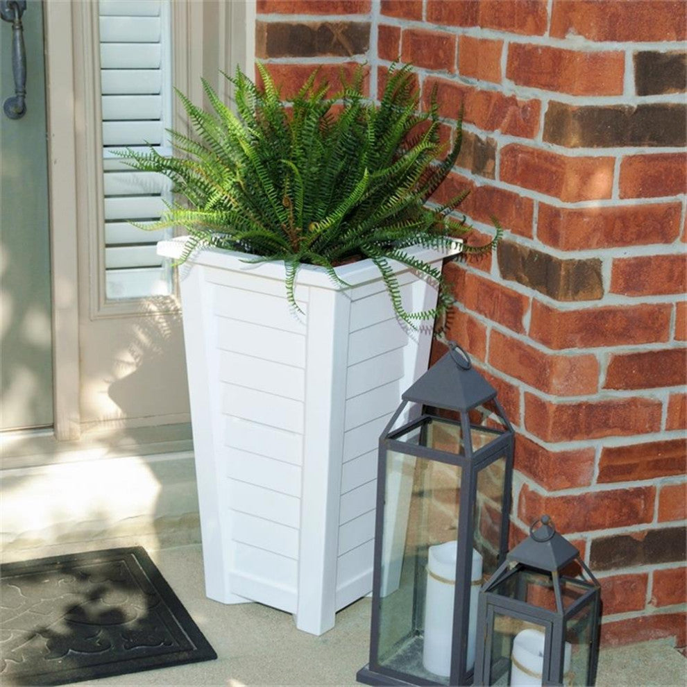 Mayne Lakeland 28" Tall Weatherproof Coastal Plastic Planter in White