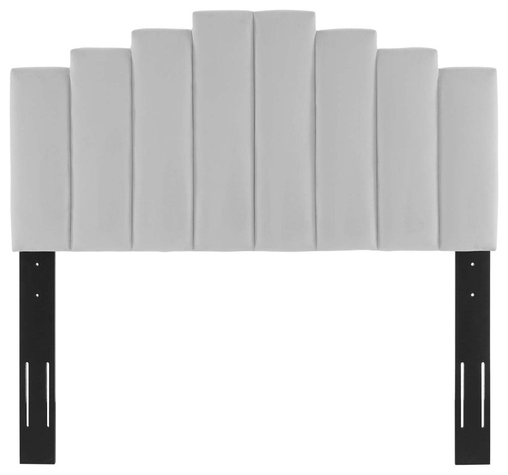 Platform Bed Frame, King Size, Velvet, Light Gray, Modern Contemporary