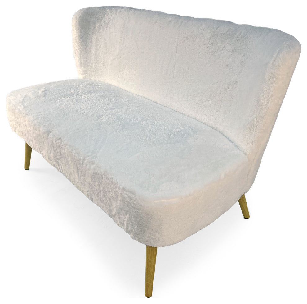 White Faux Fur Bench