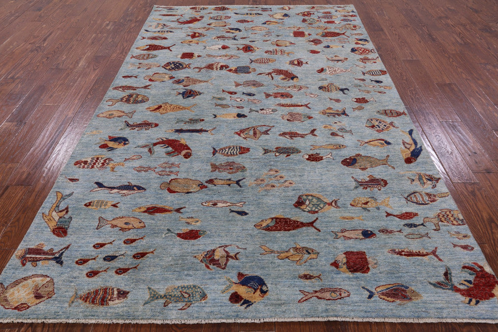 Fish Design Gabbeh Hand Knotted Wool Rug 6' 2" X 9' 7" Q8327