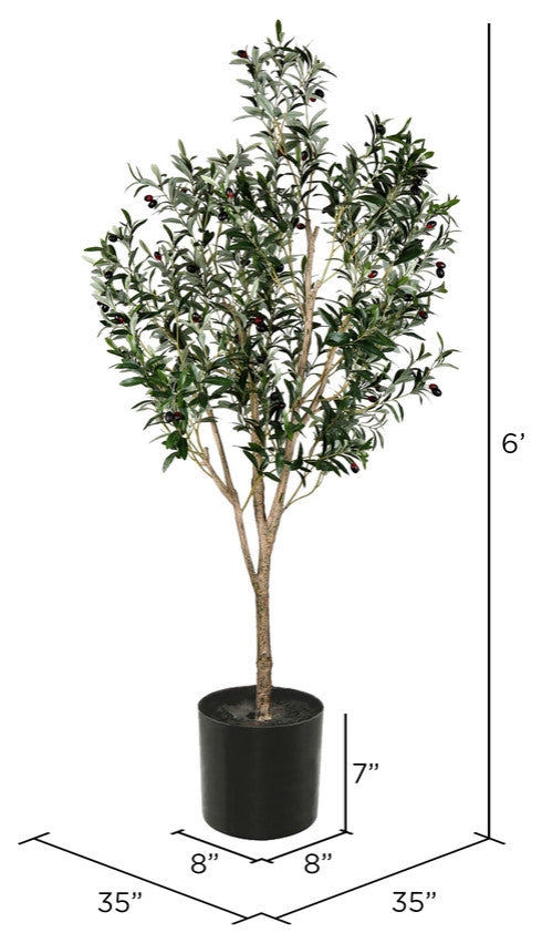 Vickerman 72" Artificial Green Olive Tree in Black Planters Pot