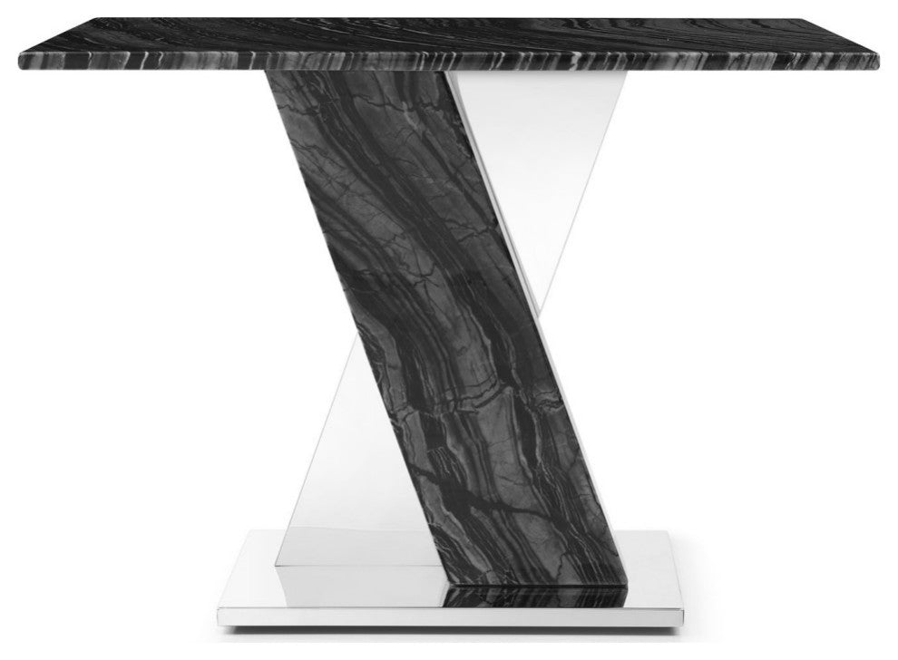 Black and White Marble Malbec End Table Modern Brushed Stainless Steel Base