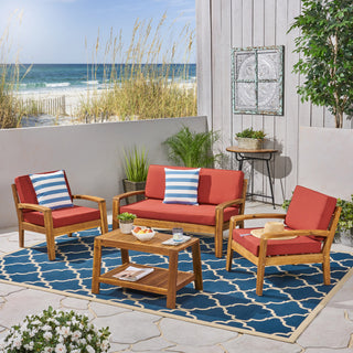 GDF Studio 4-Piece Parma Outdoor Wood Chat Set, Red