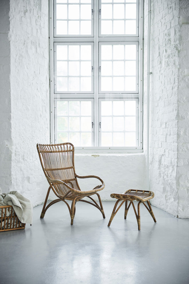 Monet Highback Rattan Lounge Chair and Footstool, Antique