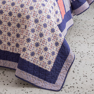 Patchwork Floral Cherry Blossom Plum Purple & Peach Quilted Bedspread Set, Queen