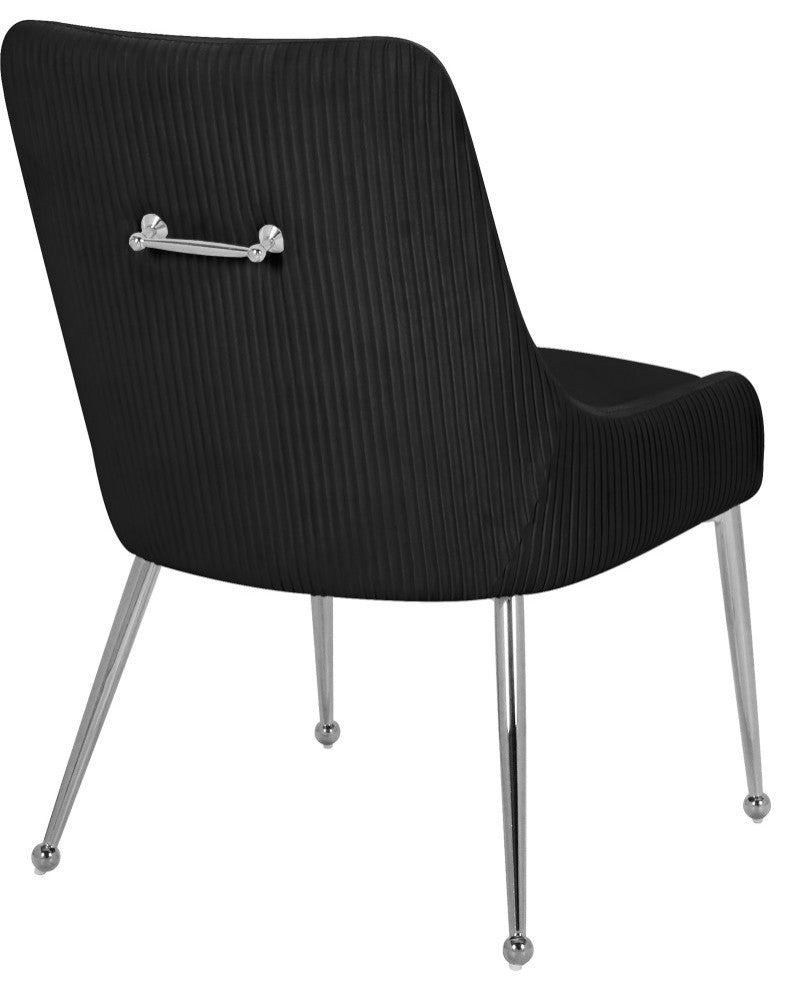 The Ace Dining Chair, Black and Chrome, Pleated Velvet, Set of 2
