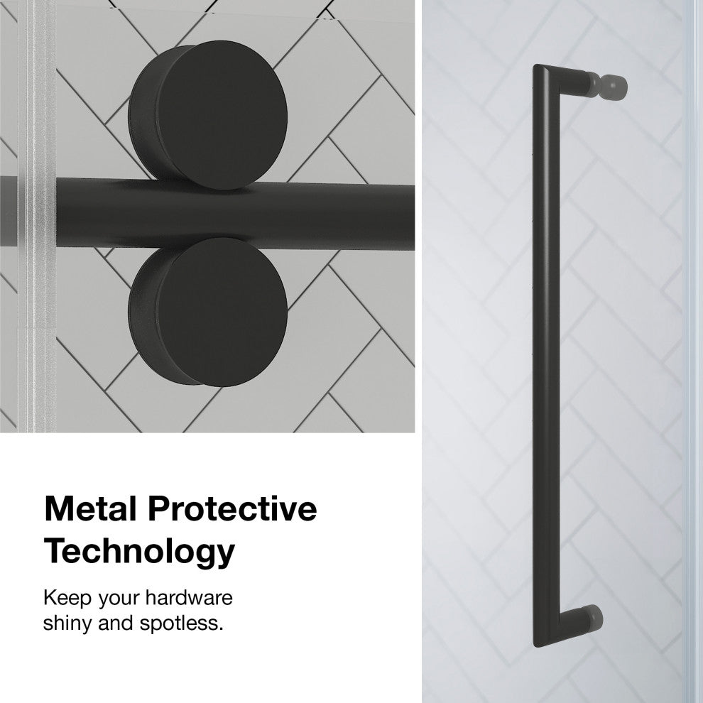 Reva Frameless Sliding Clear Alcove Shower Door, Black, 48"