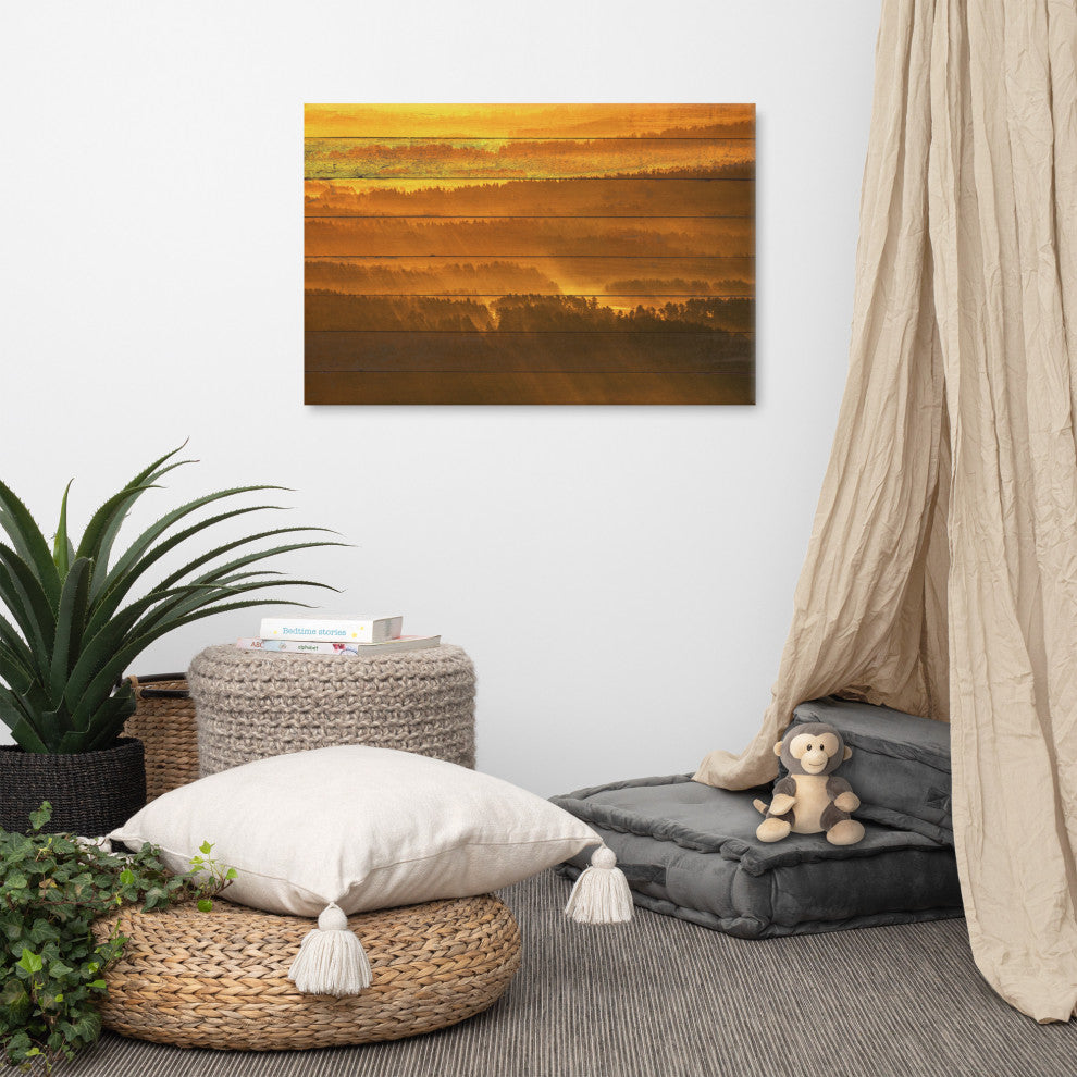 Faux Wood Golden Mist Valley - Hills & Mountain Range Canvas Prints, 24" X 36"