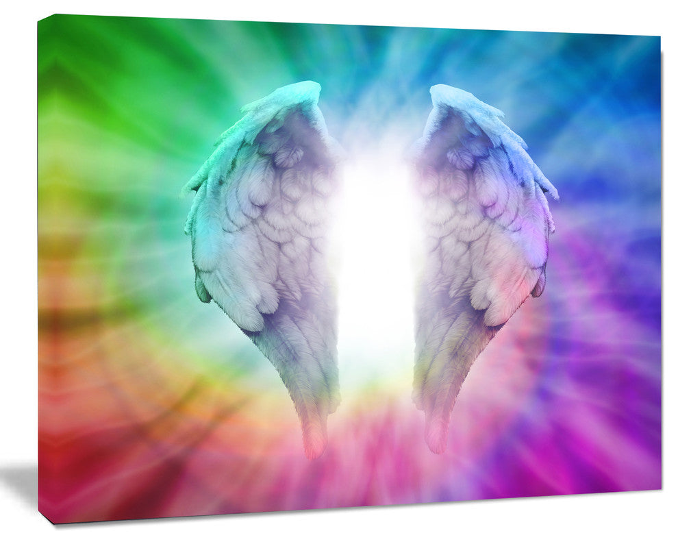 Angel Wings on Rainbow Background, Abstract Canvas Art Print, 20"x12"