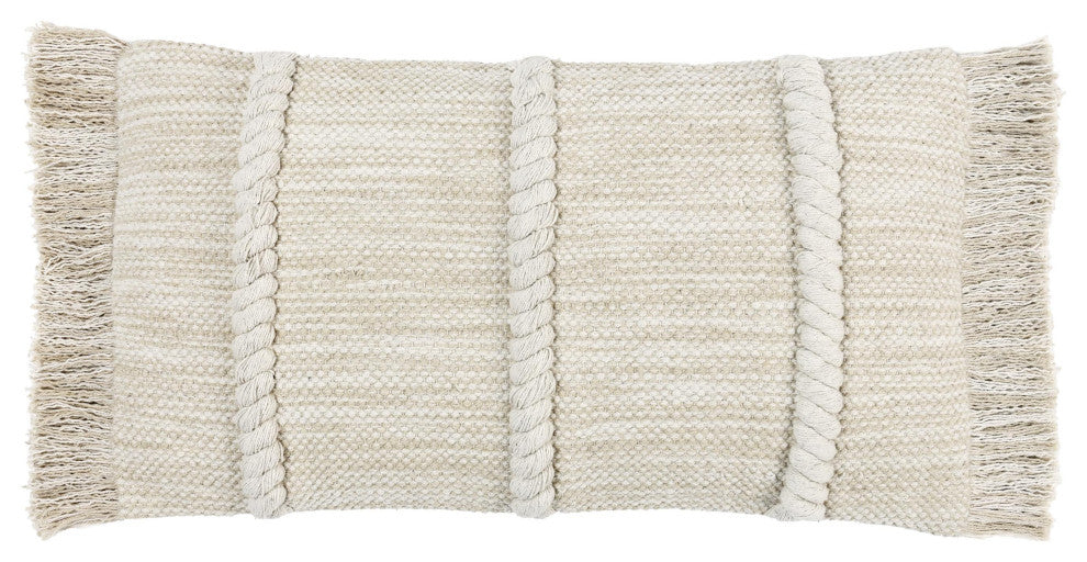 Lucera Woven Fabric Throw Pillow, Beige, 14x26