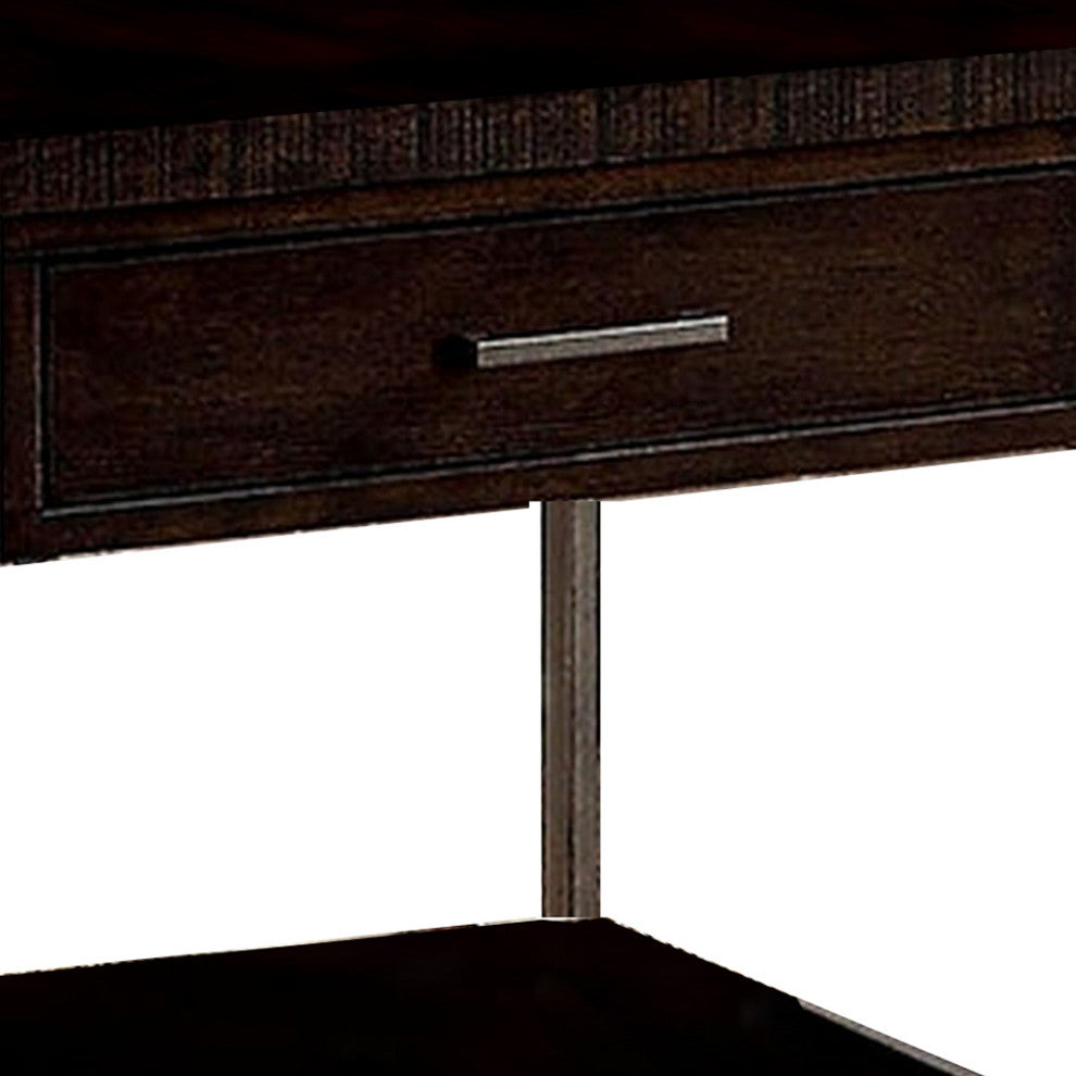 Benzara BM233838 1 Drawer Wooden End Table With Metal Frame, Brown