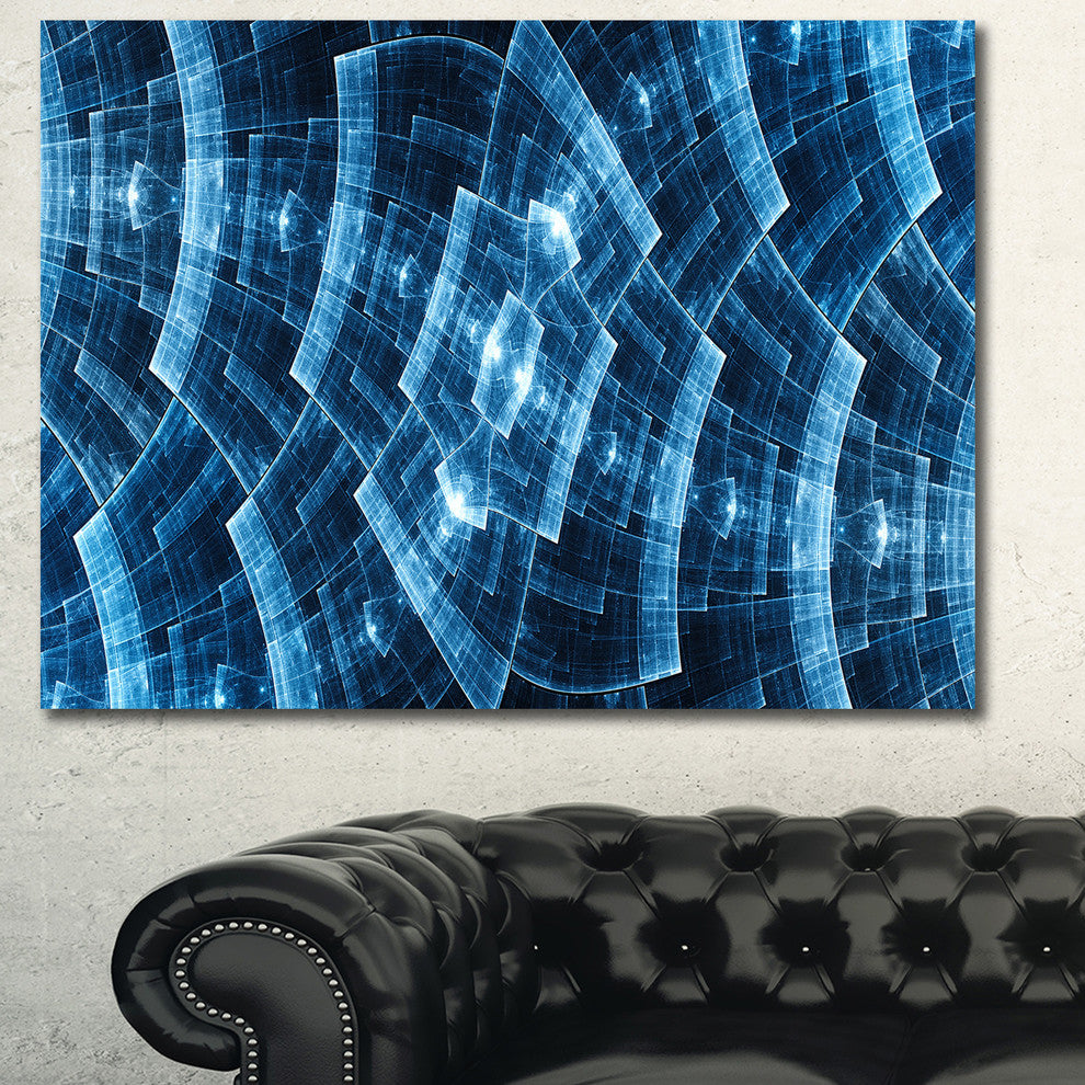 Blue Protective Metal Grids, Oversized Abstract Canvas Art Print, 60x40
