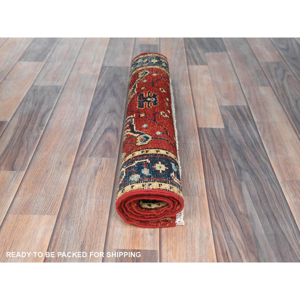 Tomato Red, Serapi Heriz Design, Pure Wool Hand Knotted Mat Rug, 2'0"x2'10"