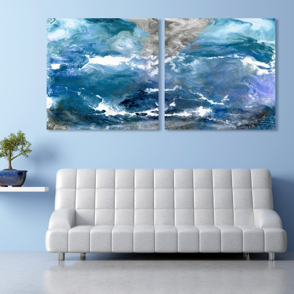 "Glistening Tide" Abstract Wall Art Frameless Free Floating Tempered Glass Print