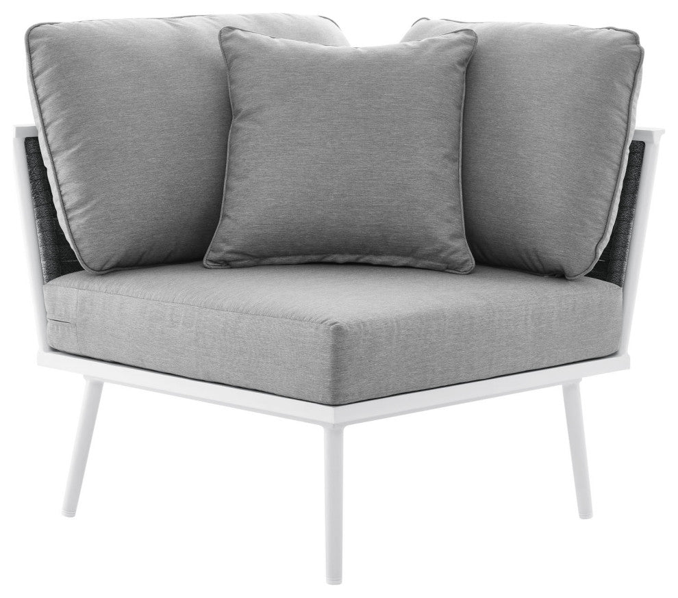 Lounge Corner Chair, White Gray, Aluminum, Modern, Outdoor Hospitality