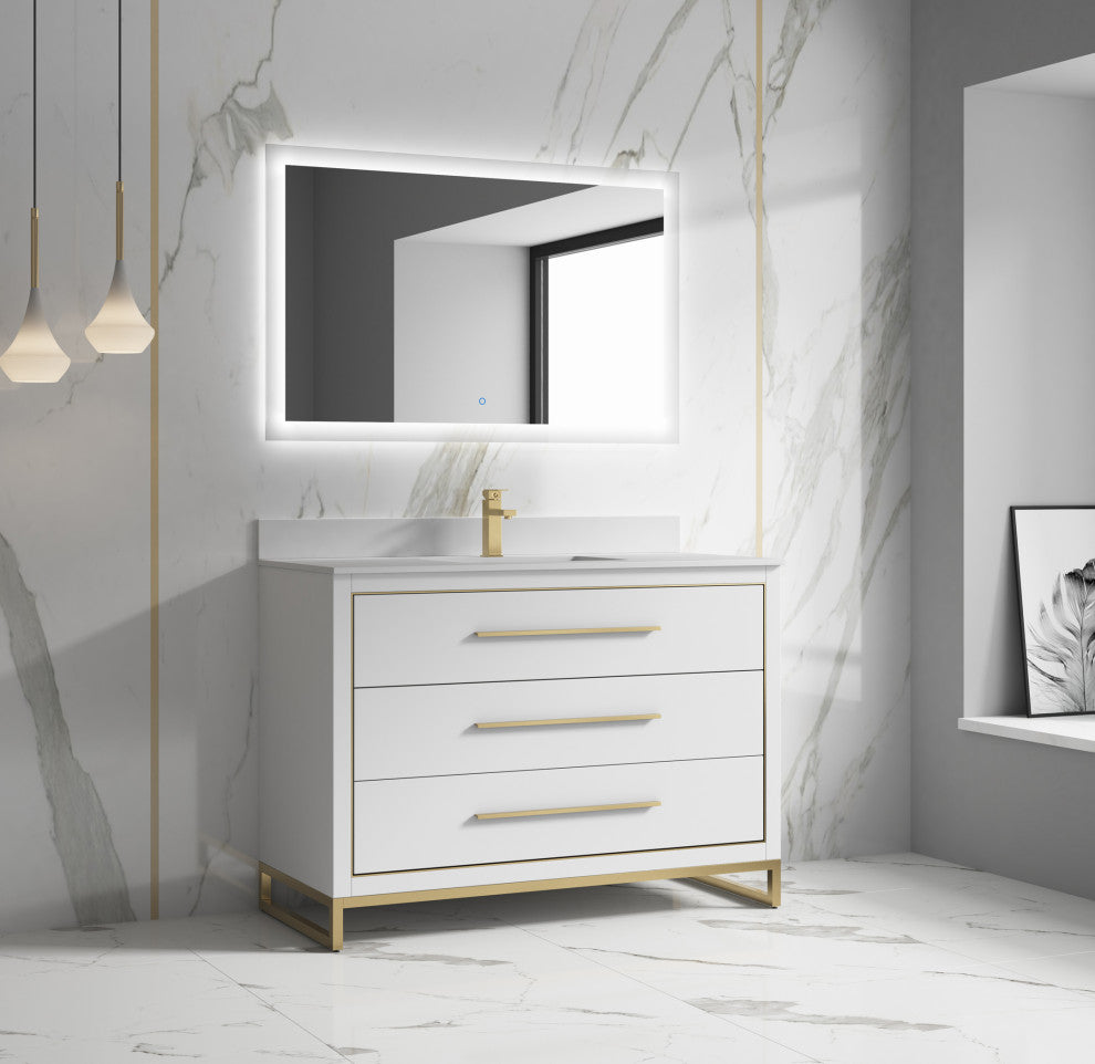 Alma Kathyia Freestanding Bath Vanity, Gold Hardware, 48"