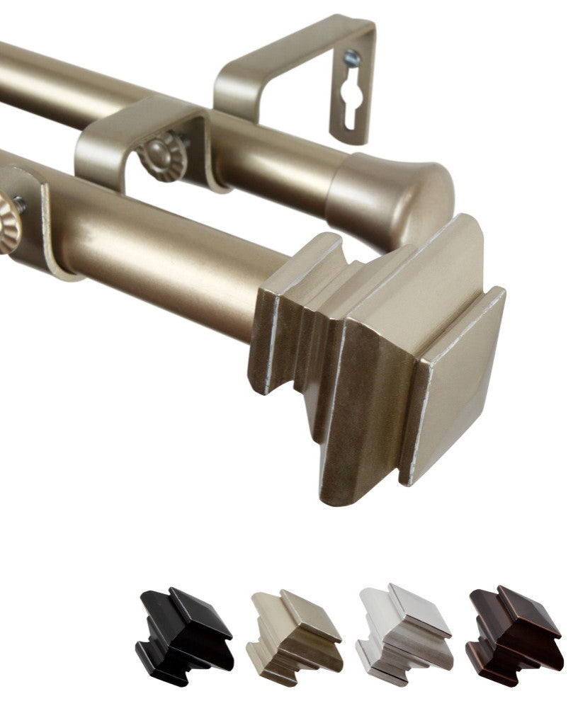 Helen 1" Double Curtain Rod, Light Gold, 66-120"