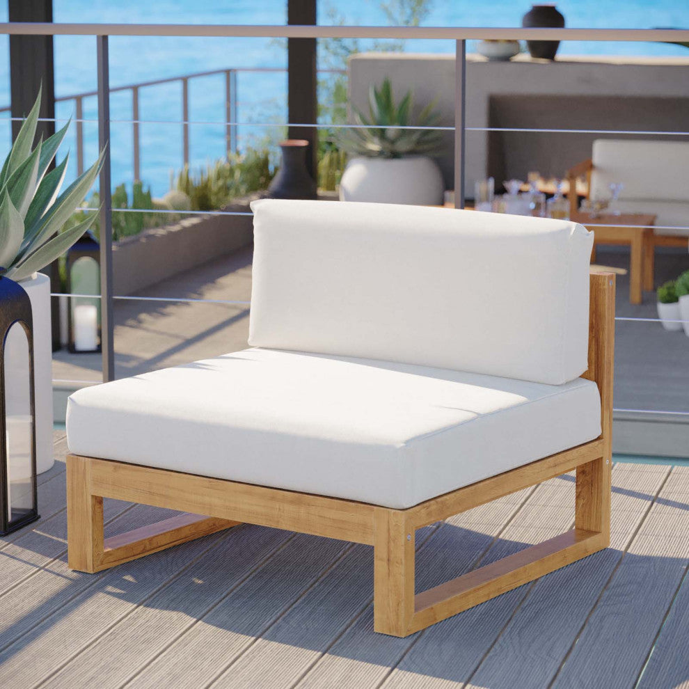 Lounge Middle Chair, White Natural, Teak Wood, Modern, Outdoor Hospitality
