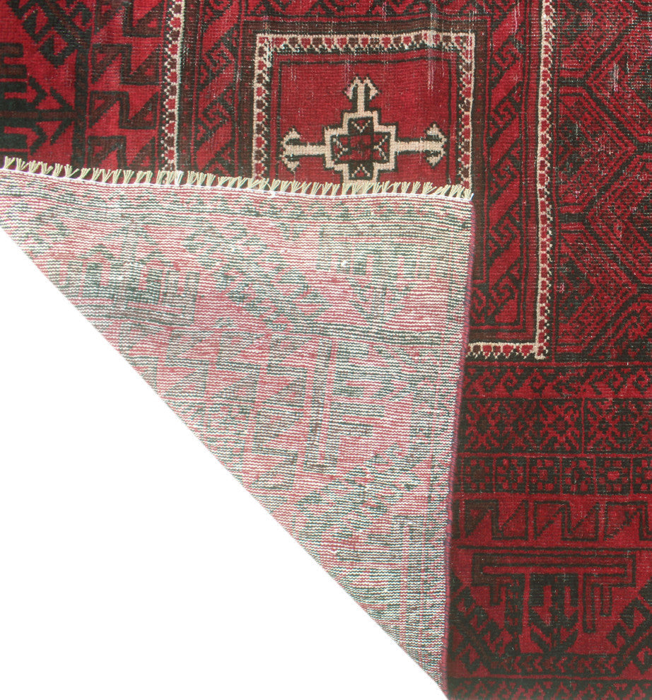 Fine Vintage Distressed Bebegula Red/Charcoal Rug, 3'10x7'0