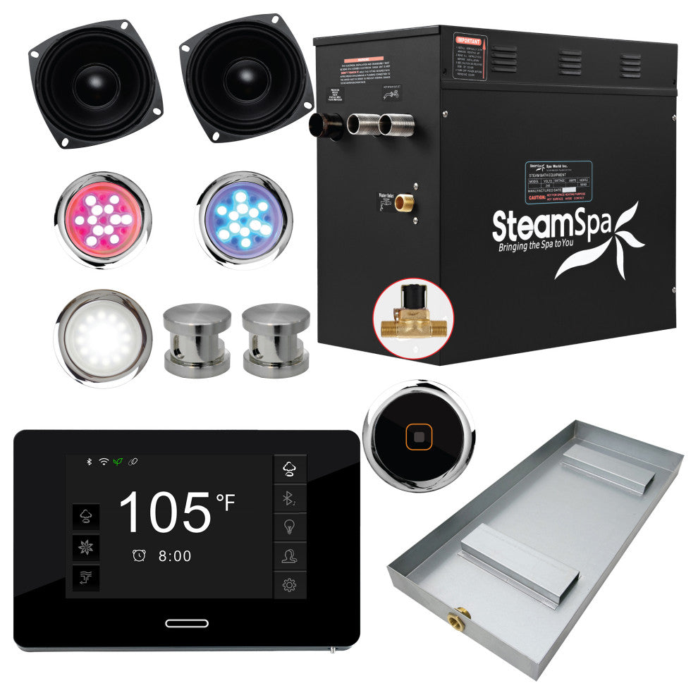Black Series Wifi/Bluetooth 12kW QuickStart Steam Bath Set, Brushed Nickel