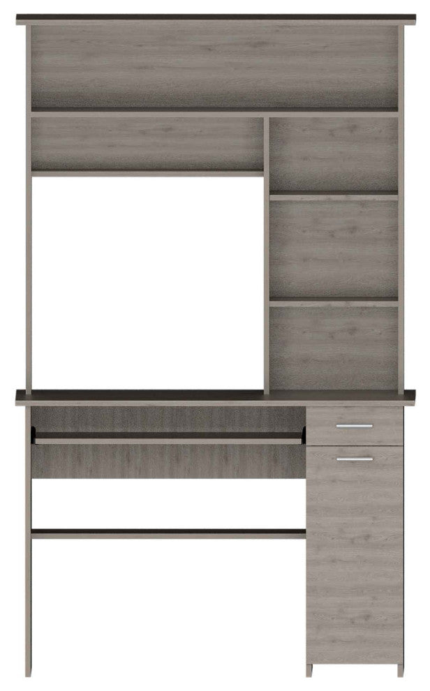 Weston 2 Computer Desk, With 2 Drawers, 6 Shelves And Hutch, Light Gray