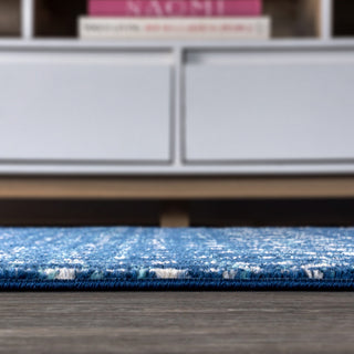 Moroccan HYPE Boho Vintage Diamond Runner Rug, Blue/White, 4 X 6